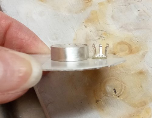 Judy Larson's CZ Explosion Necklace - , Holiday Designs, Cutting, Cutting Tool, Cutters, Filing, Finishing, How To Punch Holes, Hole Punching, Punch A Hole, Tumbling, Tumble, Tumbling Jewelry, Butane Torch, Soldering, Solder, Design, Drilling, Drill, Place medium paste solder around the bottom edge